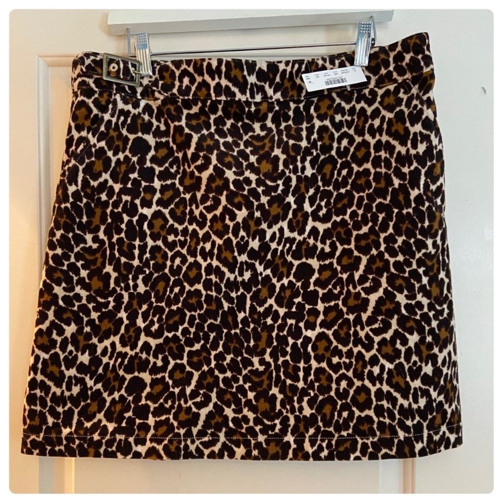 J. Crew NWT Buckle Mini Skirt in Leopard Print Corduroy size 14